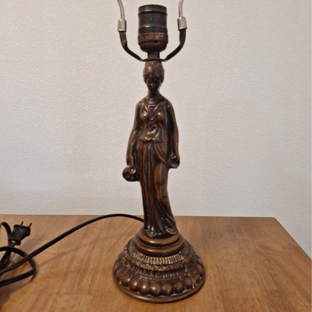 Art Nouveau Antique Vintage Figural Statue Table Lamp Bronze Cast Metal, Works